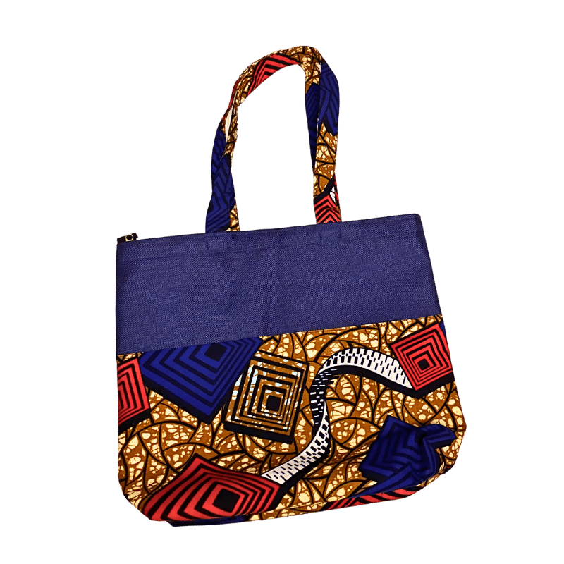 African Print Tote Bag with Zipper Pattern 7 - Pearl Africa