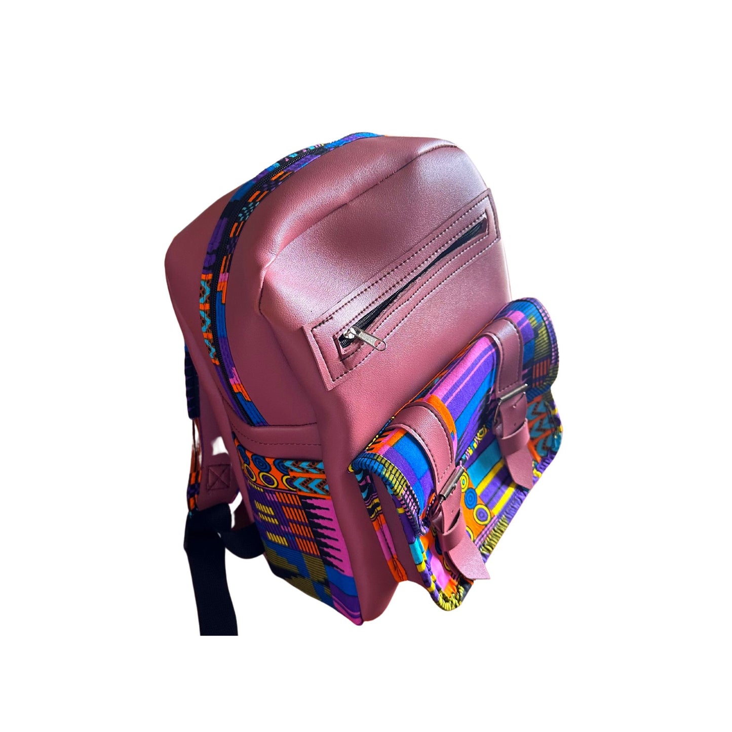 Leather Backpack with African Print Pattern 3 - Pearl Africa