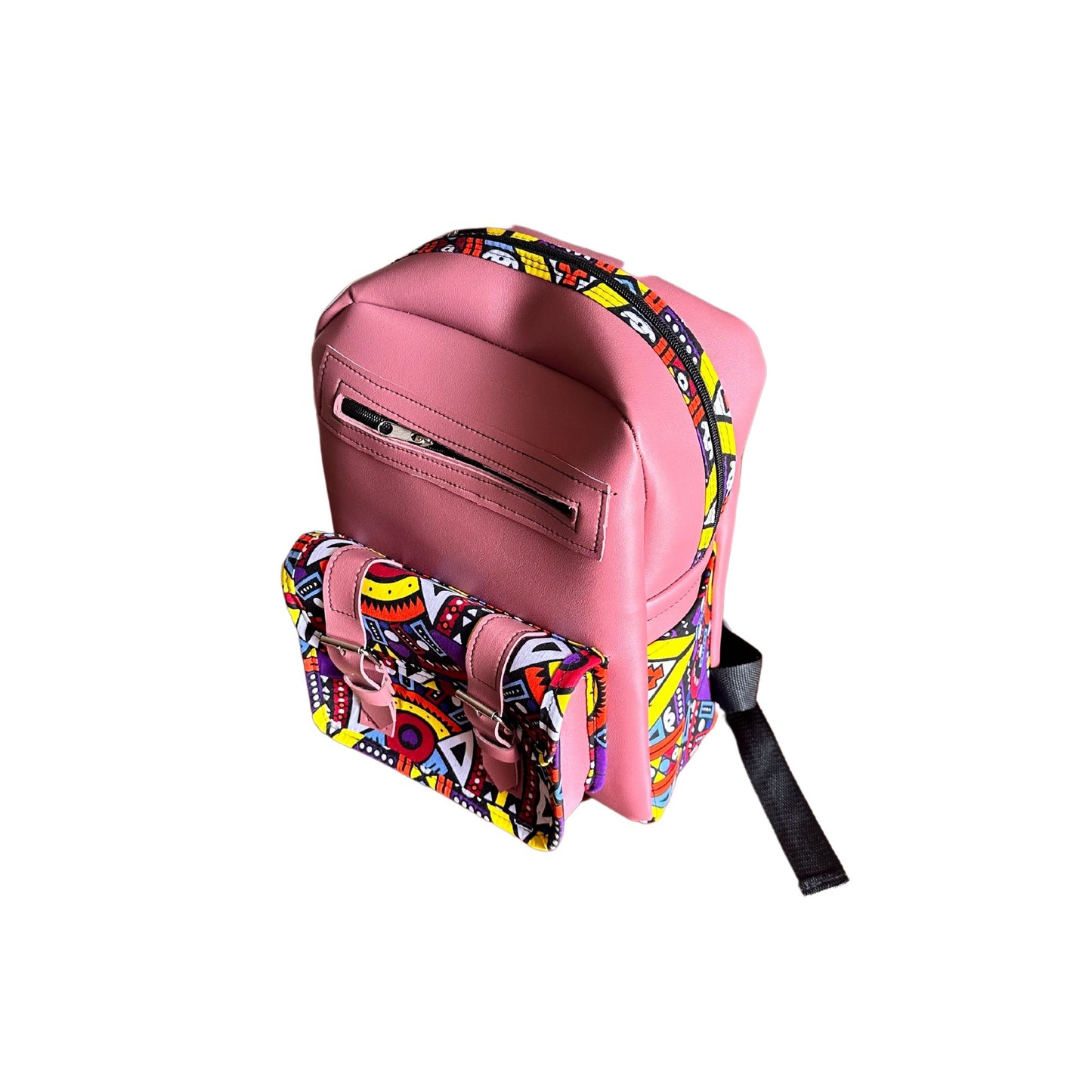 Leather Backpack with African Print Pattern 4 - Pearl Africa