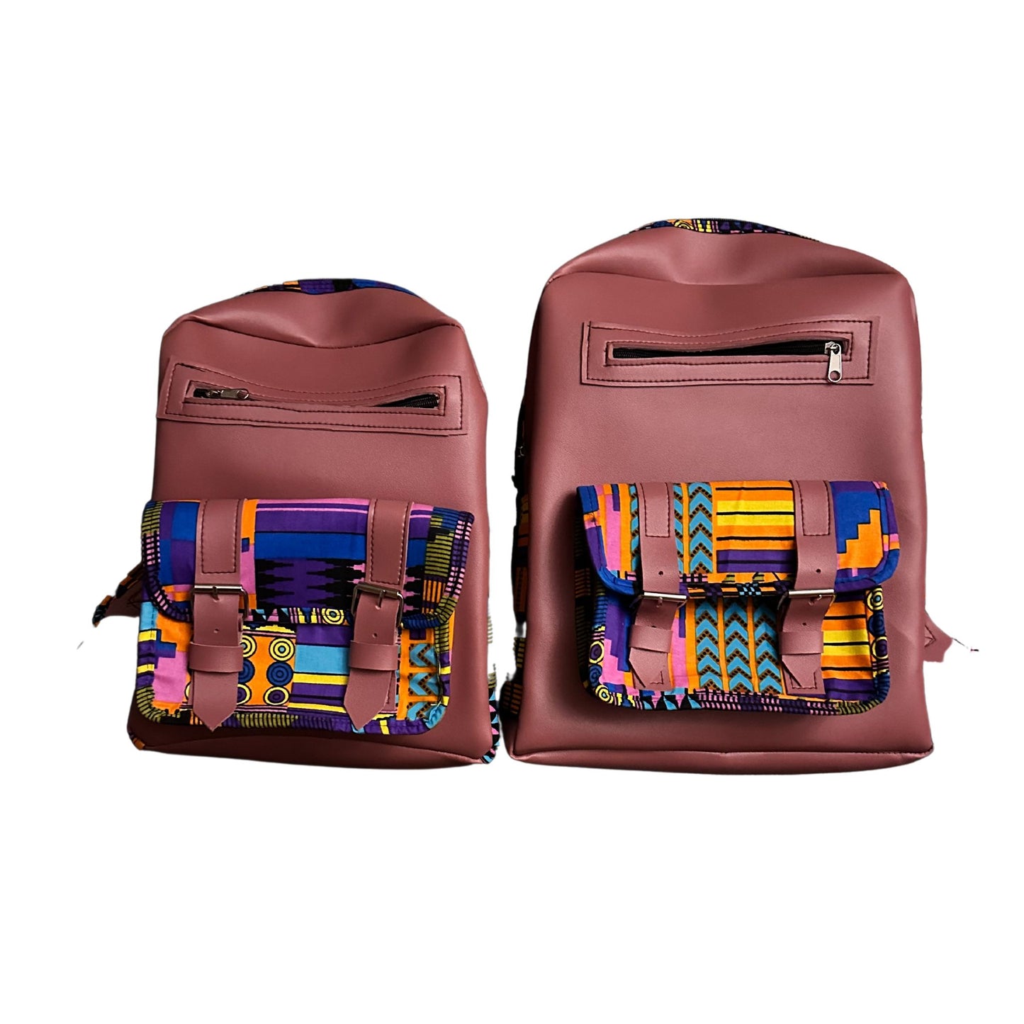 Leather Backpack with African Print Pattern 3 - Pearl Africa