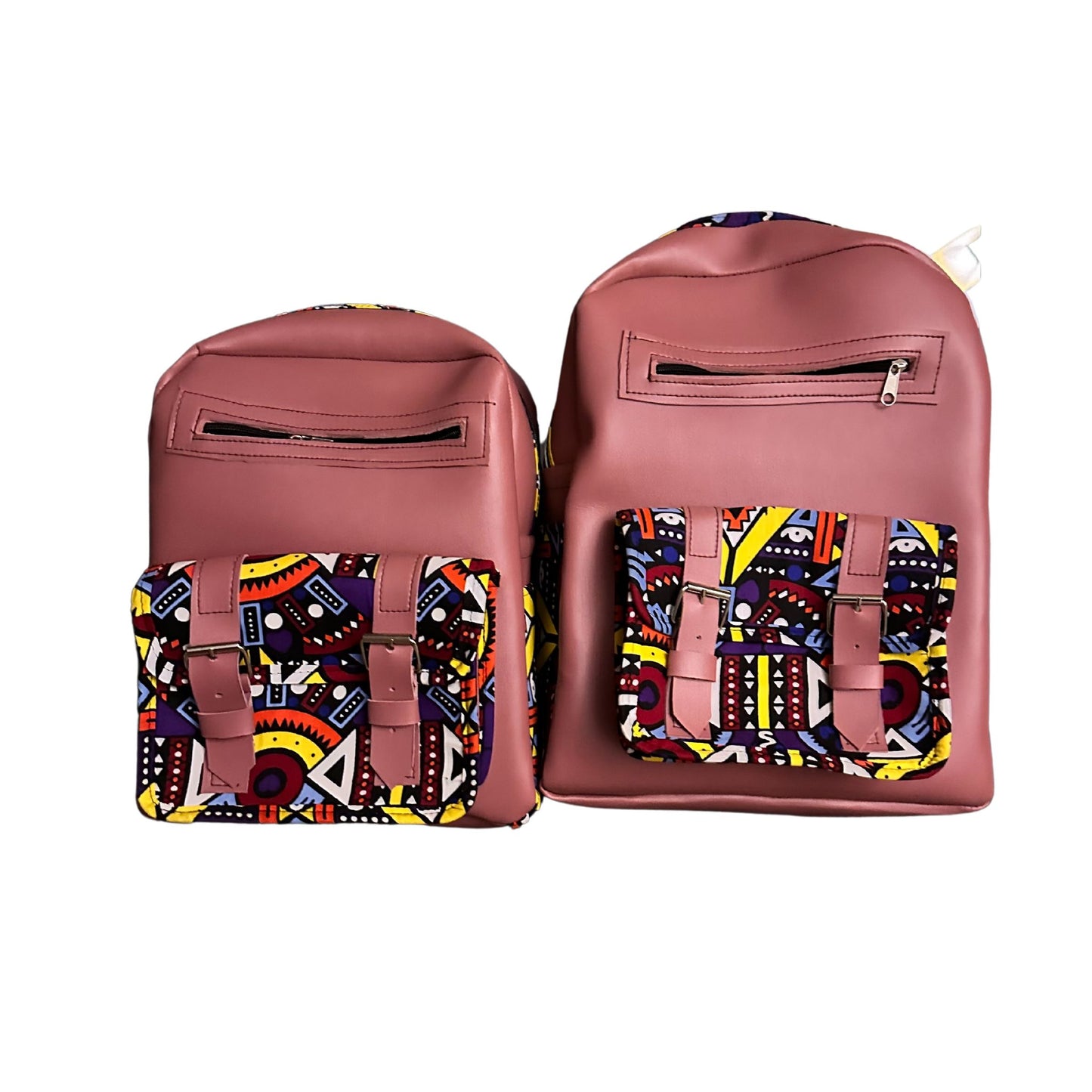 Leather Backpack with African Print Pattern 4 - Pearl Africa