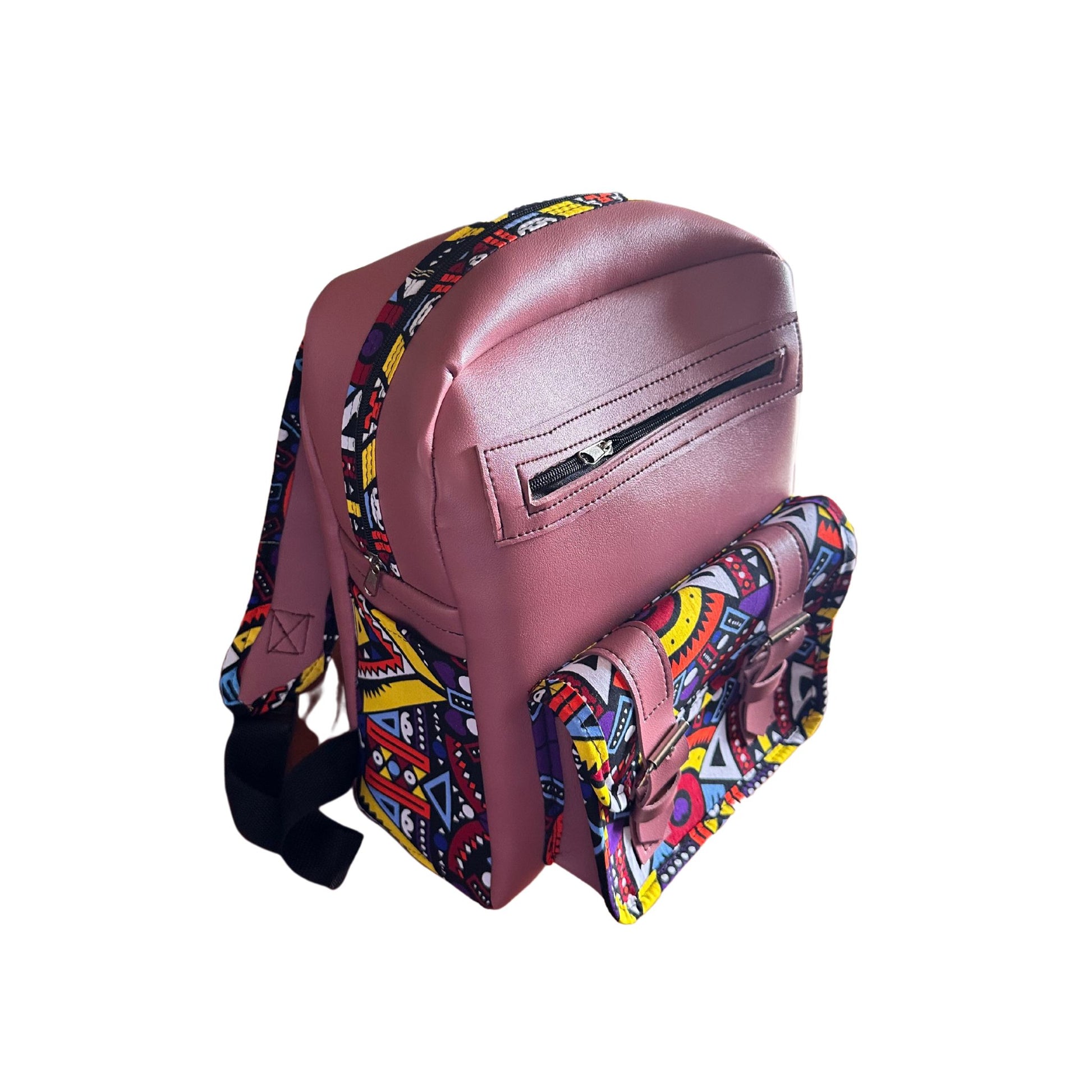 Leather Backpack with African Print Pattern 4 - Pearl Africa